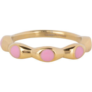 Charmins Gold-Colored Ring with Pink Round Enamel Spheres, Steel, R1496