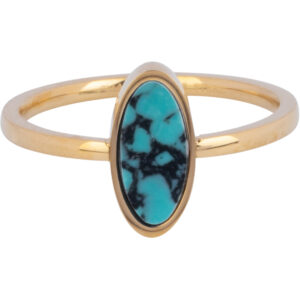Charmins Gold-Colored Signet Ring with Oval Turquoise Gemstone R1210