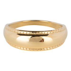 Charmins Gold-Colored Classic Ring with Engraved Edge, Steel, R1411