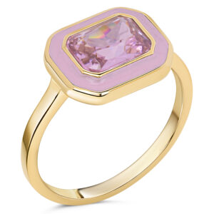 Charmins Gold-Colored Chunky Ring with Pink Enamel and Pink Stone R1781
