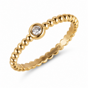 Charmins Gold-Colored Bead Ring with White Round Stone R1640
